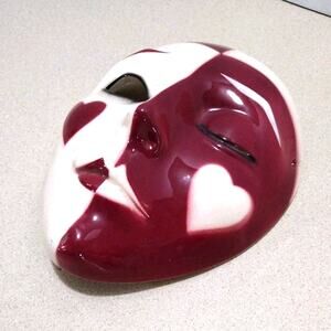 Vintage Clay Art About Face Ceramic Face Mask Red & White Hearts San Francisco